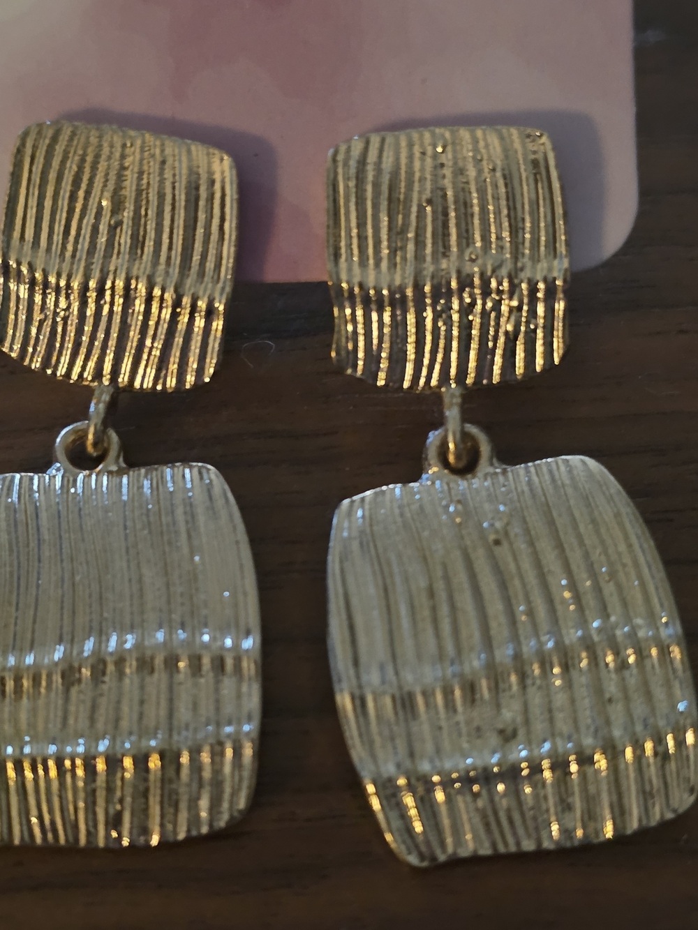 Gold Textured Double-Square Drop Earrings - Women Jewelry